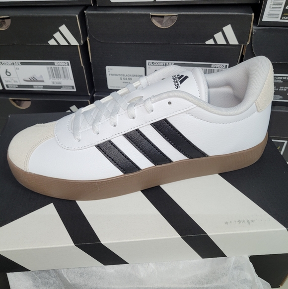 adidas Other - Youth Kids Adidas VL Court 3.0 Unisex Shoes White, Black, Cream Suede Gum Bottom